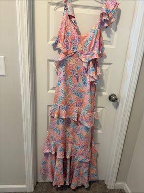 Simply Southern Pink Pineapple Print Ruffle Maxi Dress